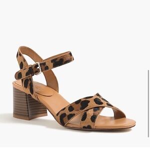 NEW J Crew Leopard calf hair low block-heel sandals